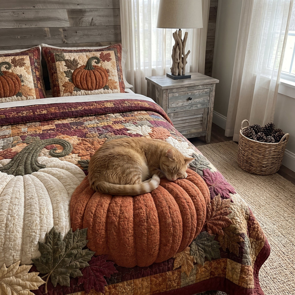 Pumpkin Meadow 3-Piece Quilted Bedding Set NCU0NTD2061