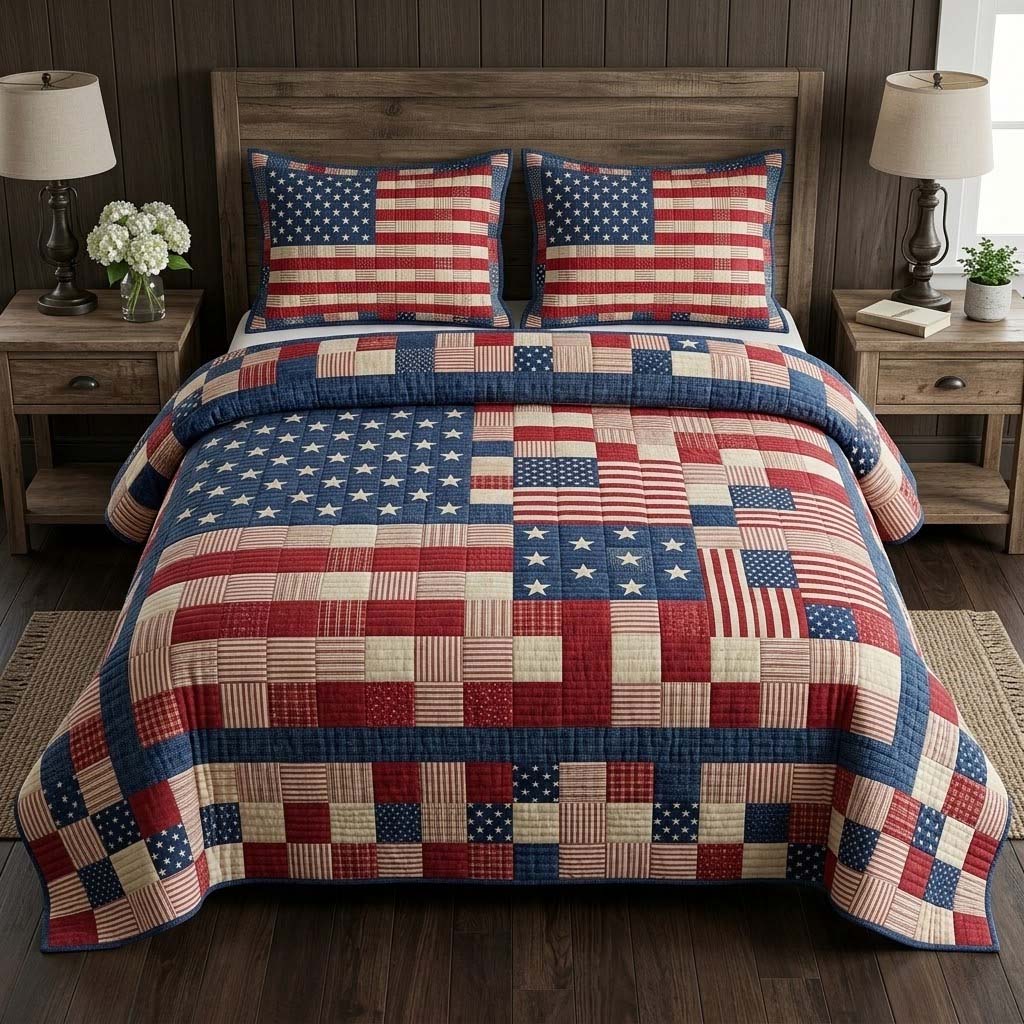 Americana 3-Piece Quilted Bedding Set NCU0QN088