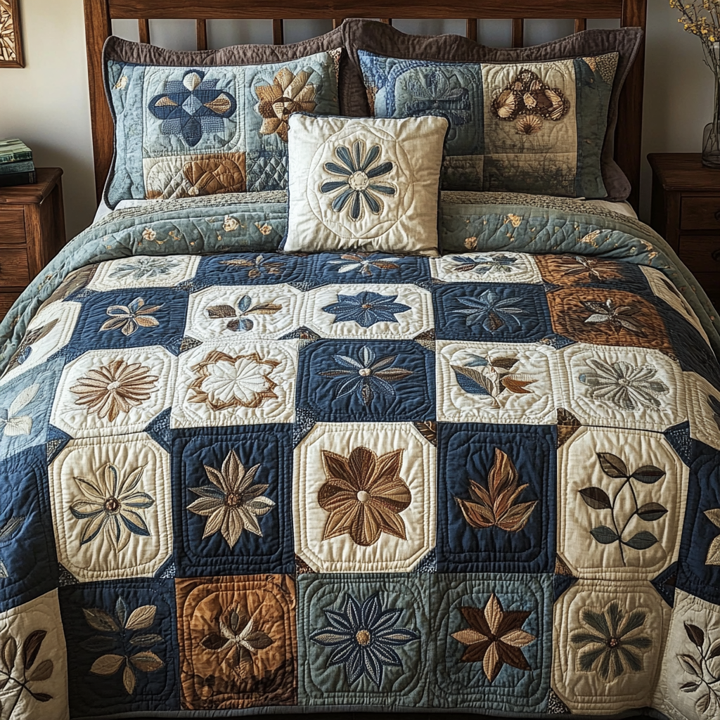 Antique Bloom 3-Piece Quilted Bedding Set NCU0NVH126