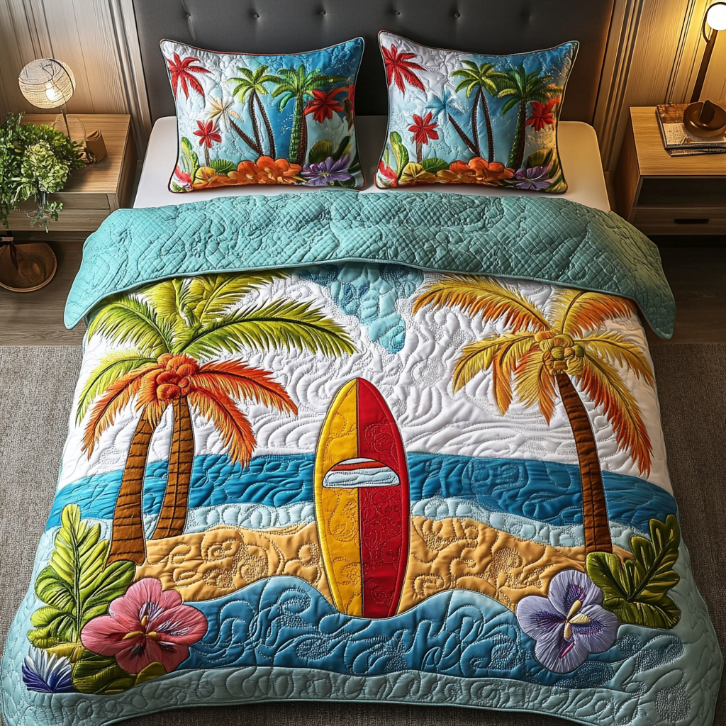 Beach Vibes 3-Piece Quilted Bedding Set NCU0NVH235