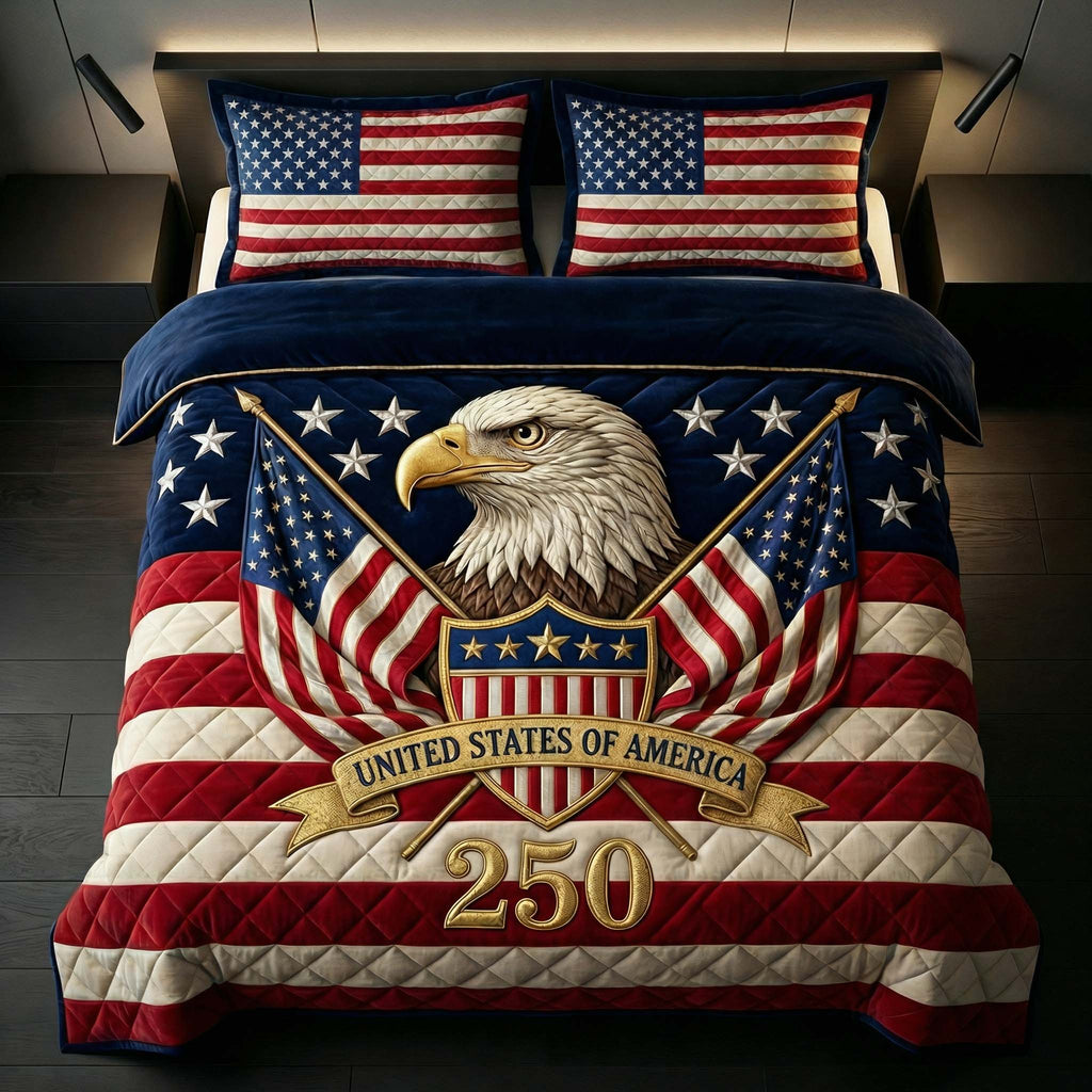 Bicentennial Eagle 3-Piece Quilted Bedding Set NCU0HNH969