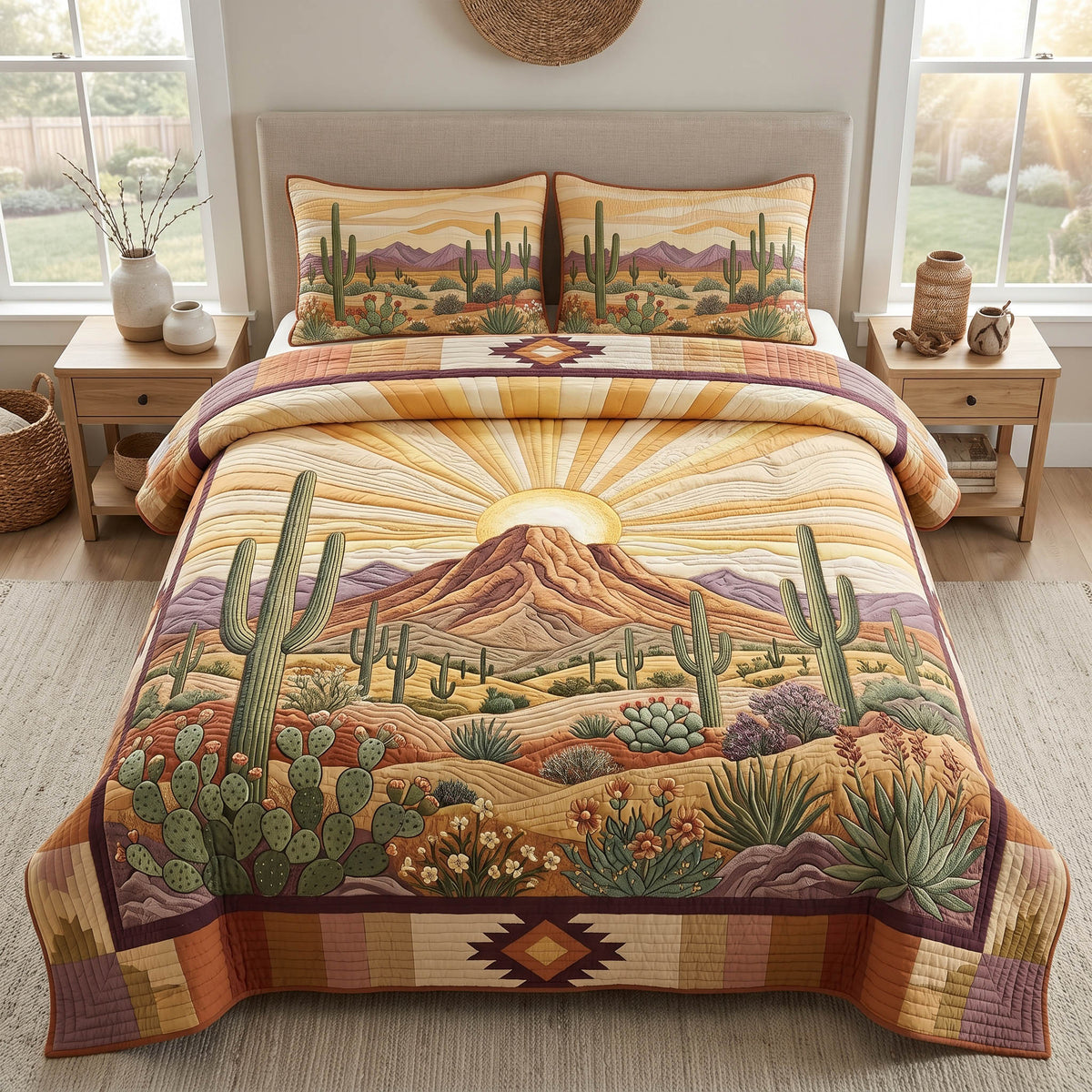 Cactus Trail 3-Piece Quilted Bedding Set NCU0NTD1988
