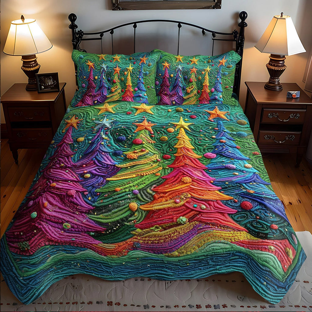 Christmas Star Pines 3-Piece Quilted Bedding Set NCU0PT2104