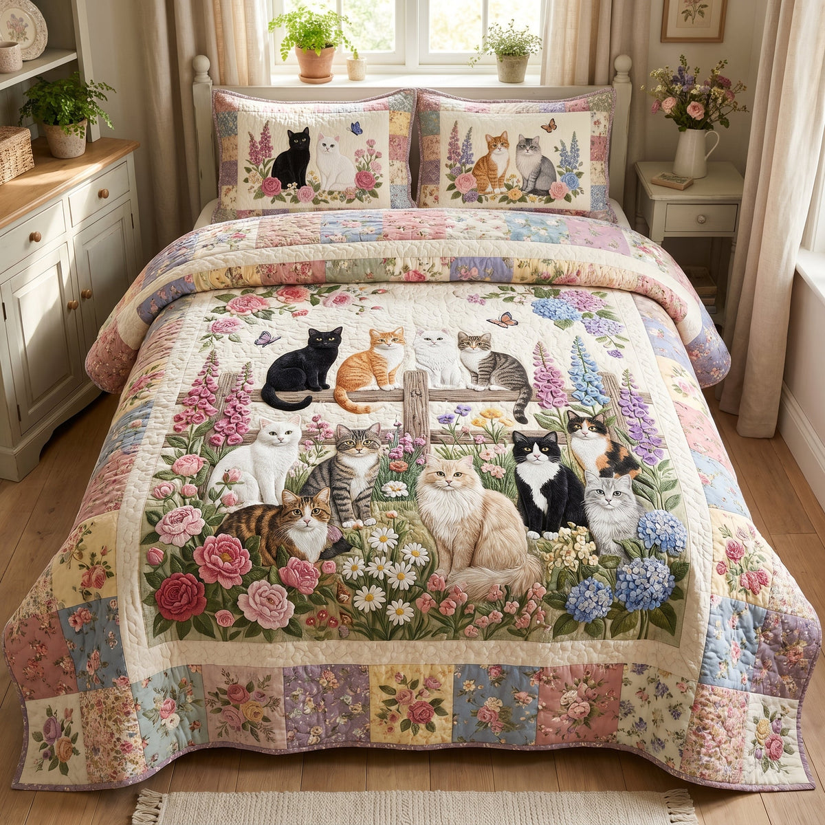 Cat 3-Piece Quilted Bedding Set NCU0QN95