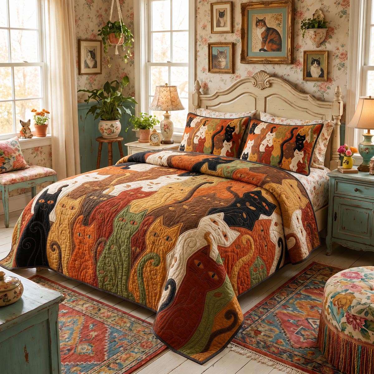 Cat 3-Piece Quilted Bedding Set NCU0QN95