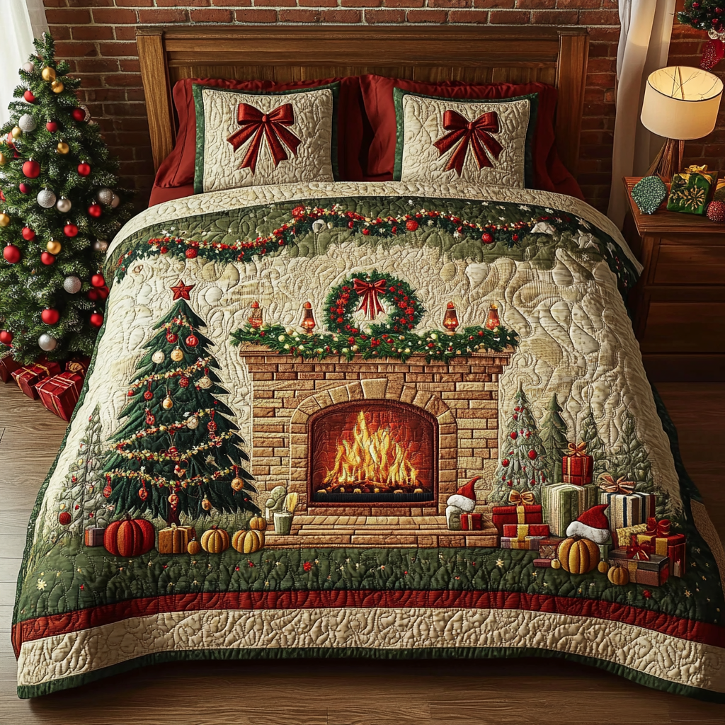Cozy Christmas Eve 3-Piece Quilted Bedding Set NCU0DK2518