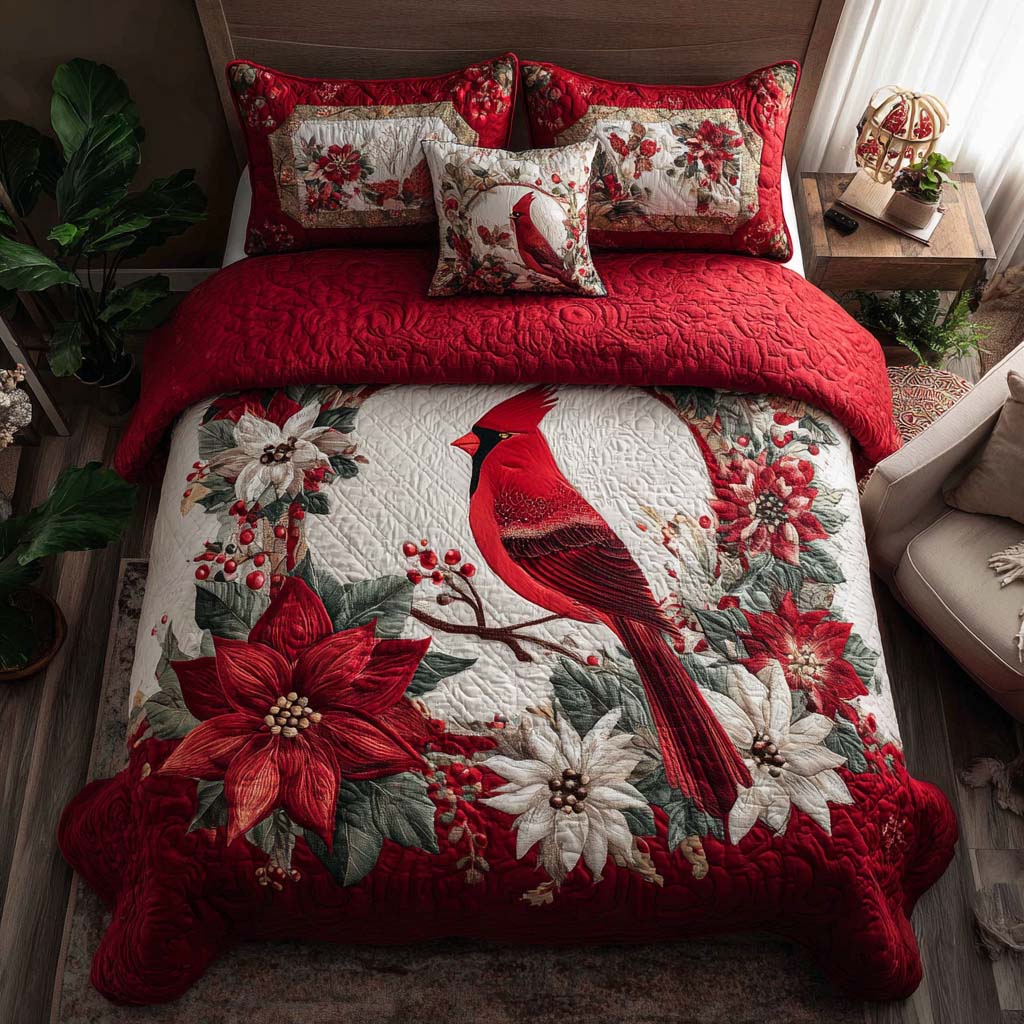 Festive Cardinal 3-Piece Quilted bedding Set NCU0NNT1697