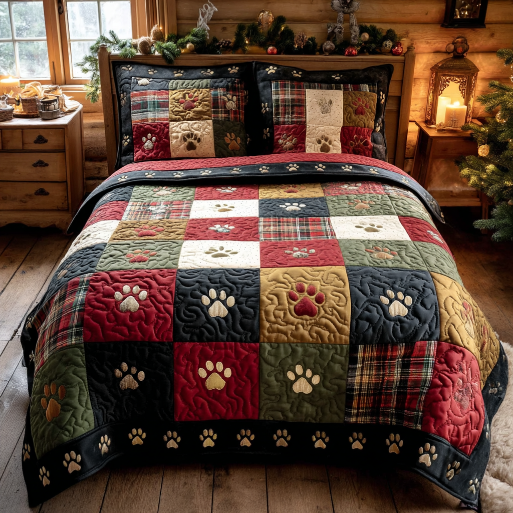 Fireside Paw Tales 3-Piece Quilted Bedding Set NCU0NTV606