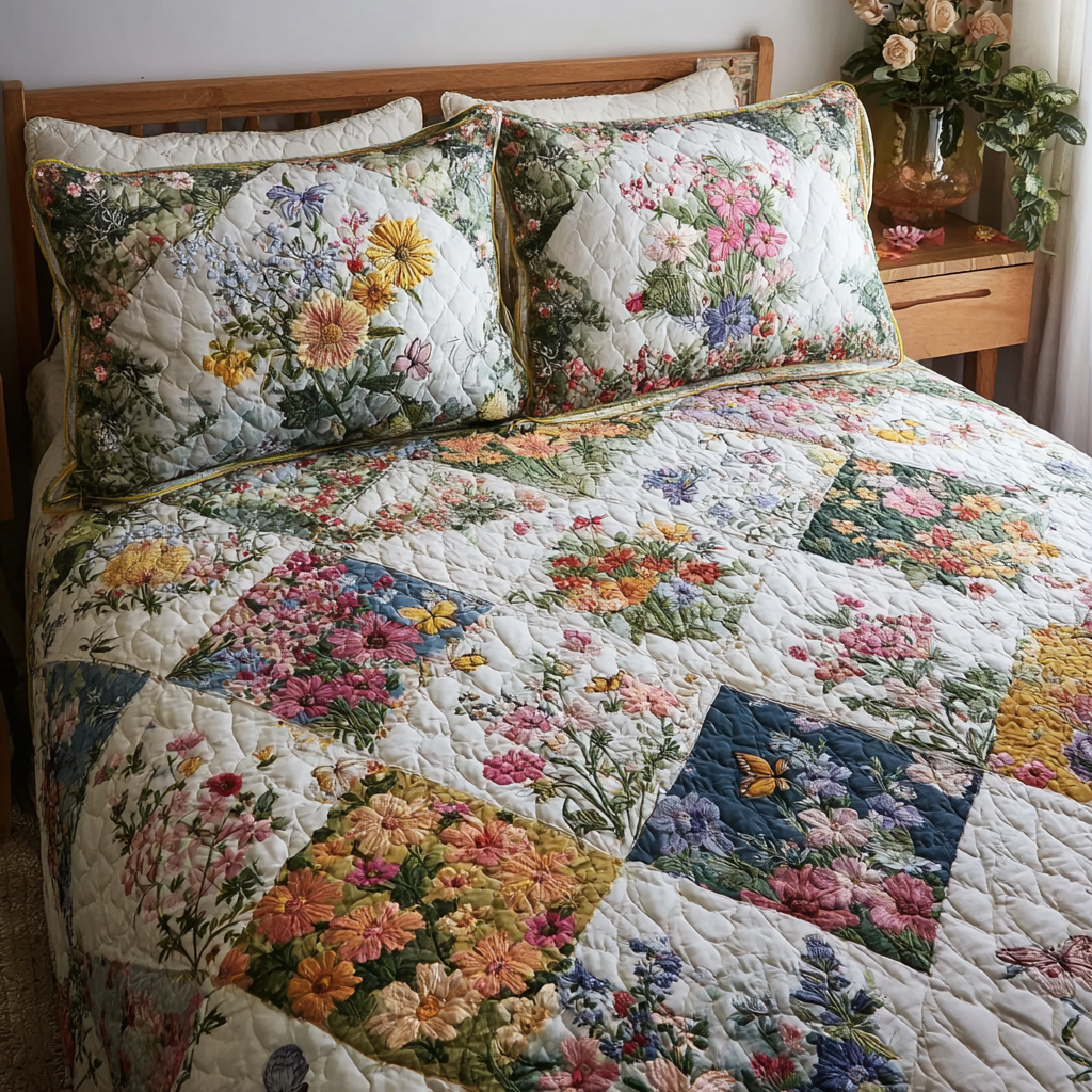 Floral Bliss 3-Piece Quilted Bedding Set NCU0DDK436