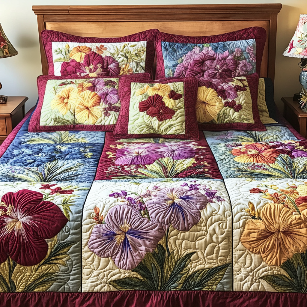 Flower Island 3-Piece Quilted Bedding Set NCU0NVH762