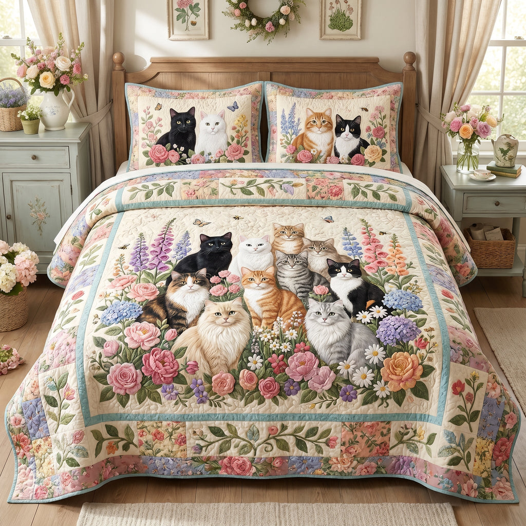Cat 3-Piece Quilted Bedding Set NCU0QN95