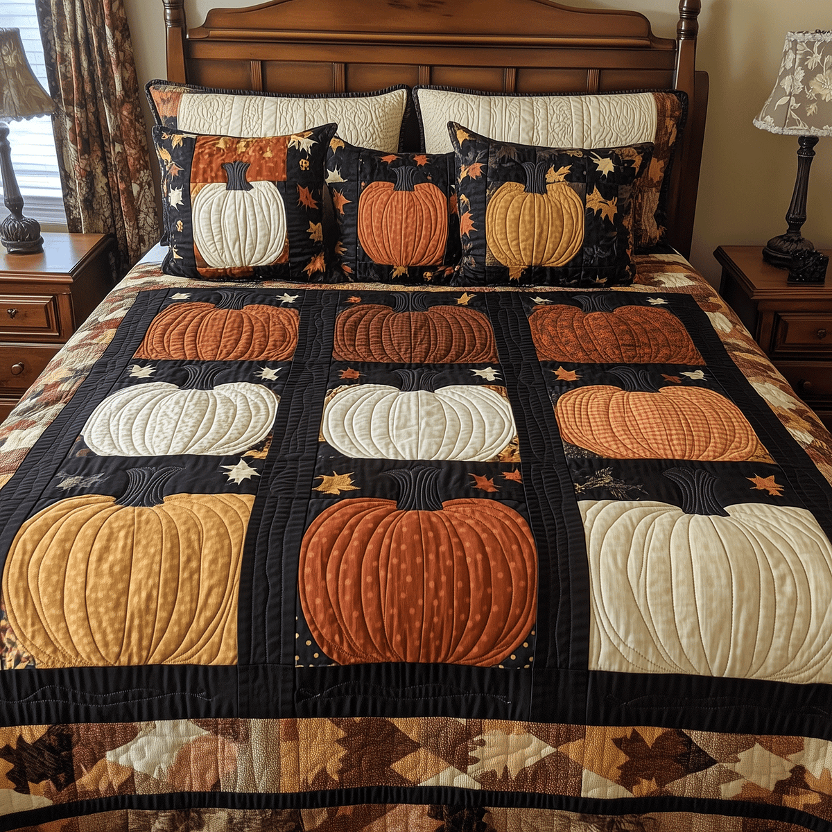 Halloween Harvest 3-Piece Quilted Bedding Set NCU0TH1964