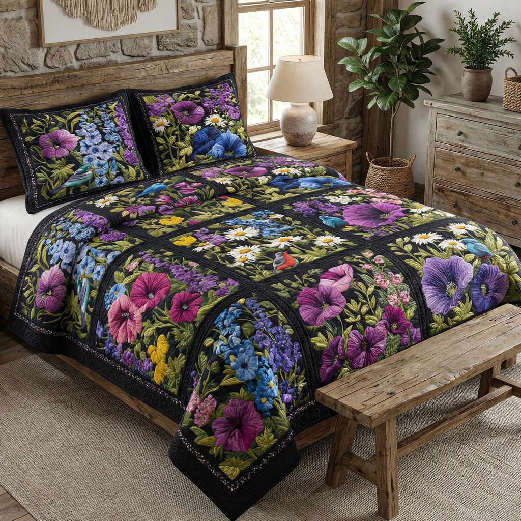 Midnight Garden Bloom 3-Piece Quilted Bedding Set NCU0NNT2997