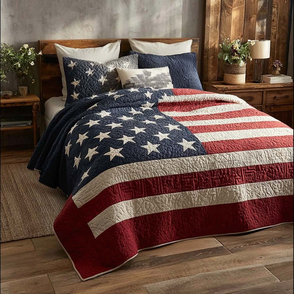 Americana 3-Piece Quilted Bedding Set NCU0QN088