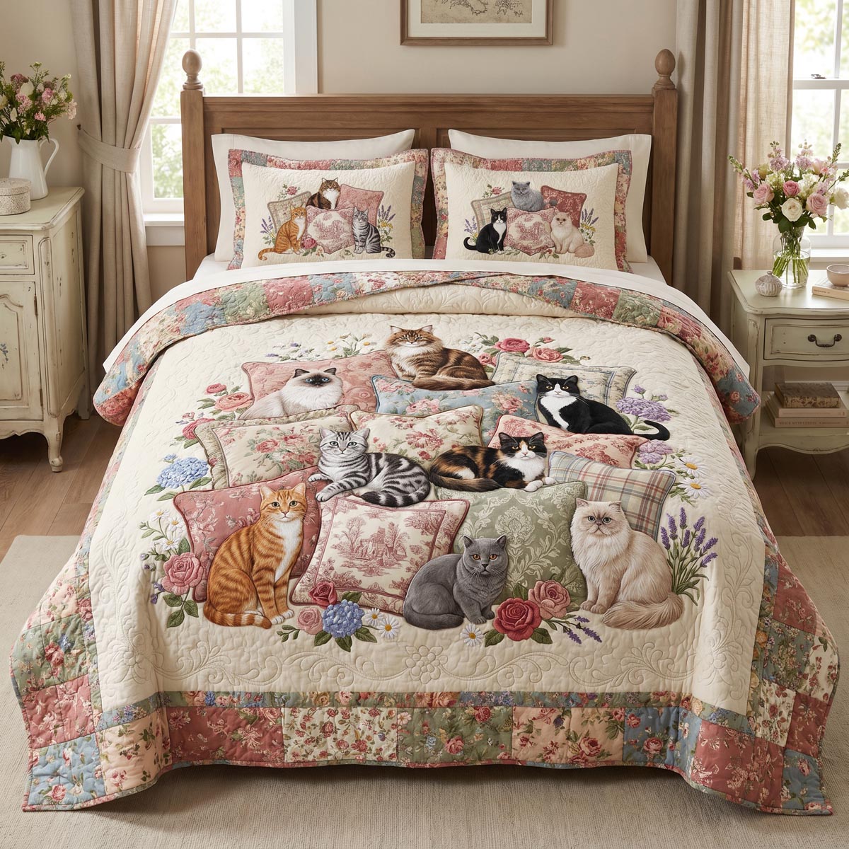 Cat 3-Piece Quilted Bedding Set NCU0QN95
