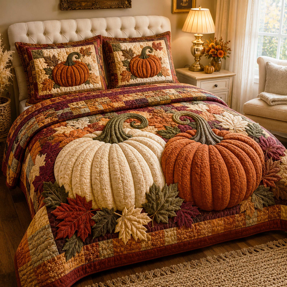 Pumpkin Meadow 3-Piece Quilted Bedding Set NCU0NTD2061