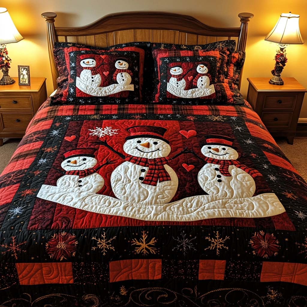 Snowman Family 3-Piece Quilted bedding Set NCU0NNT1704