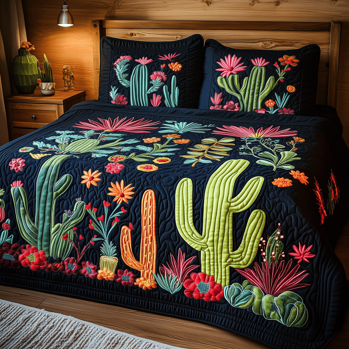 Vibrant Cactus 3-Piece Quilted Bedding Set NCU0TH2077