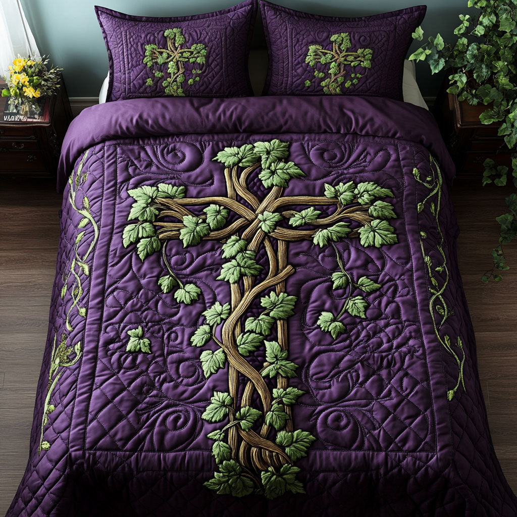Vine Cross 3-Piece Quilted Bedding Set NCU0NNT232