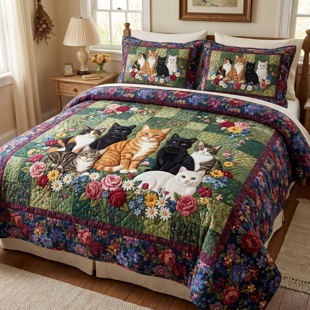 Cat 3-Piece Quilted Bedding Set NCU0QN95