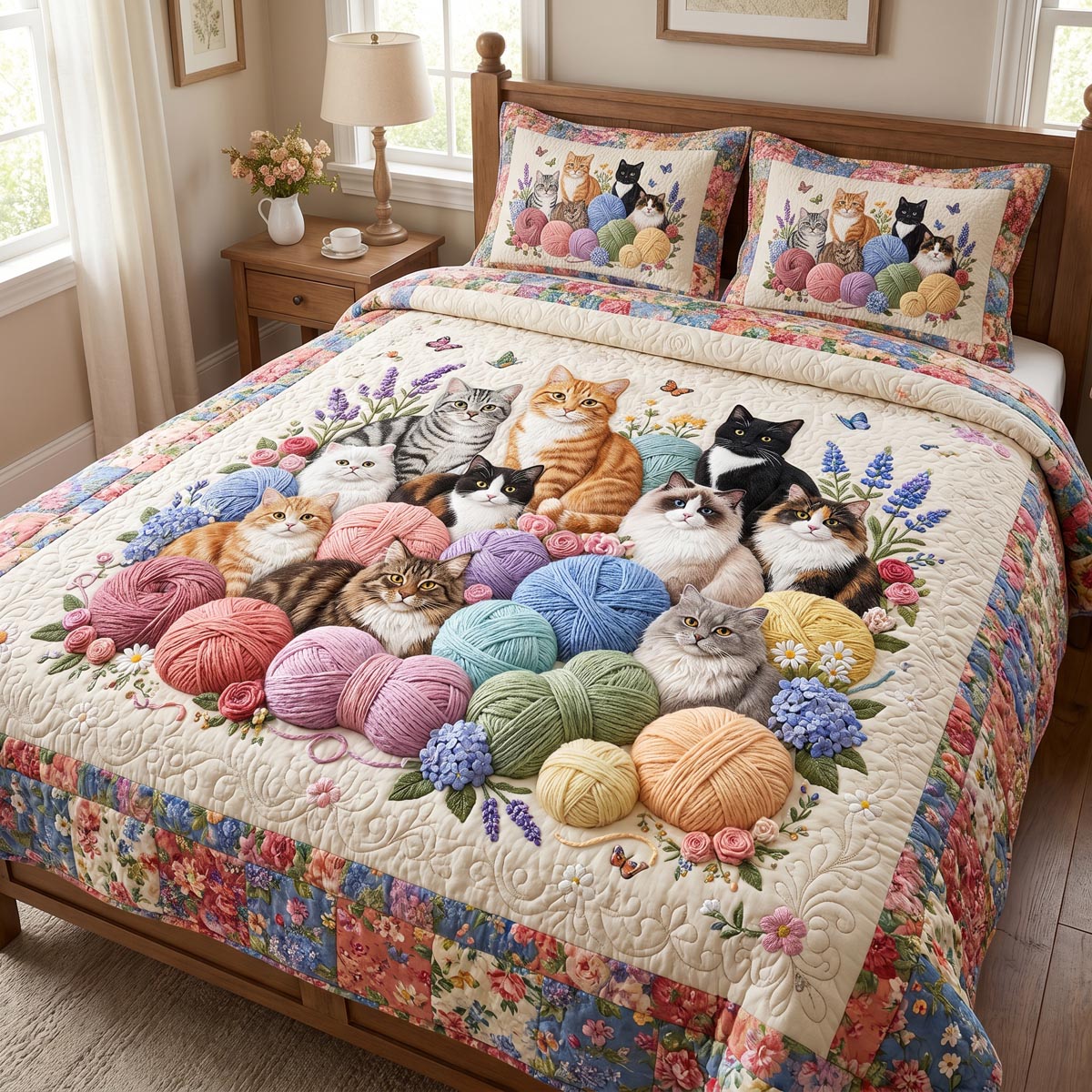 Cat 3-Piece Quilted Bedding Set NCU0QN95